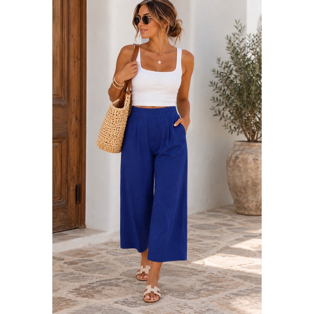 Isaac Mizrahi Live Purplish Blue Wide Leg Crop Pants Tall 8T Pull On Stretch